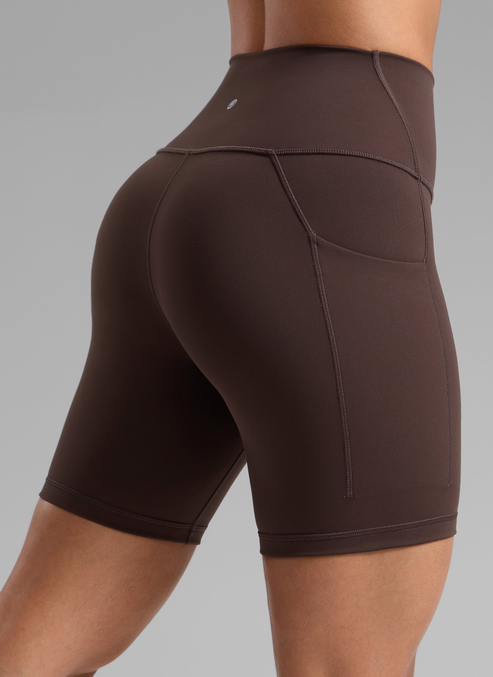 CRZ YOGA Women's Workout High Rise Pocket Shorts Butterbreeze Shorts 6'' Hot Fudge Brown