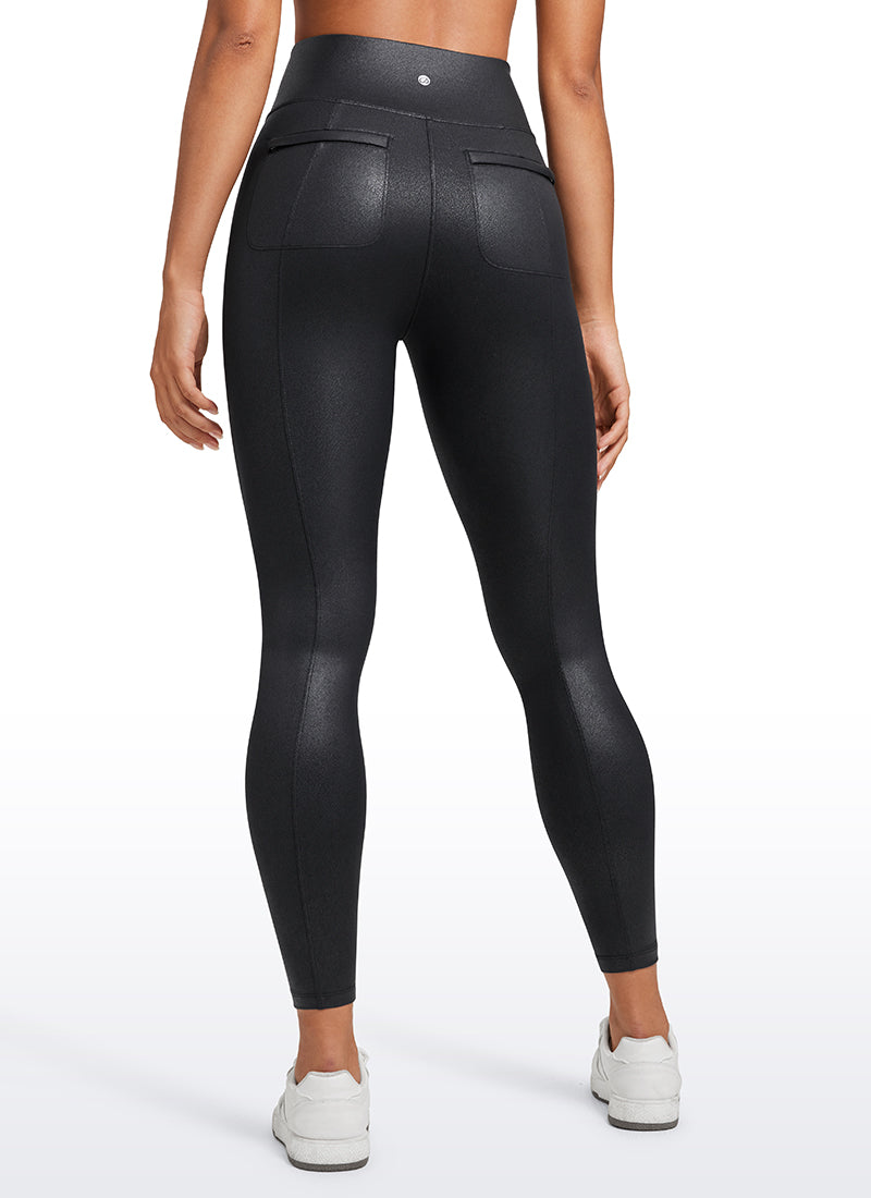 CRZ YOGA Butterluxe Women Matte Faux Leather Leggings Back Pockets 25