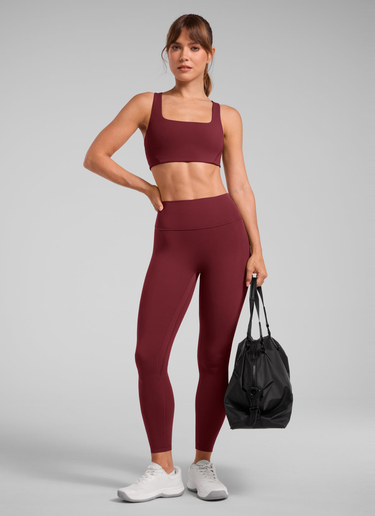 CRZ YOGA Women Butterlift High Rise Scrunch Butt Legging No Front Seam Burgundy Bay @model_info:Q1