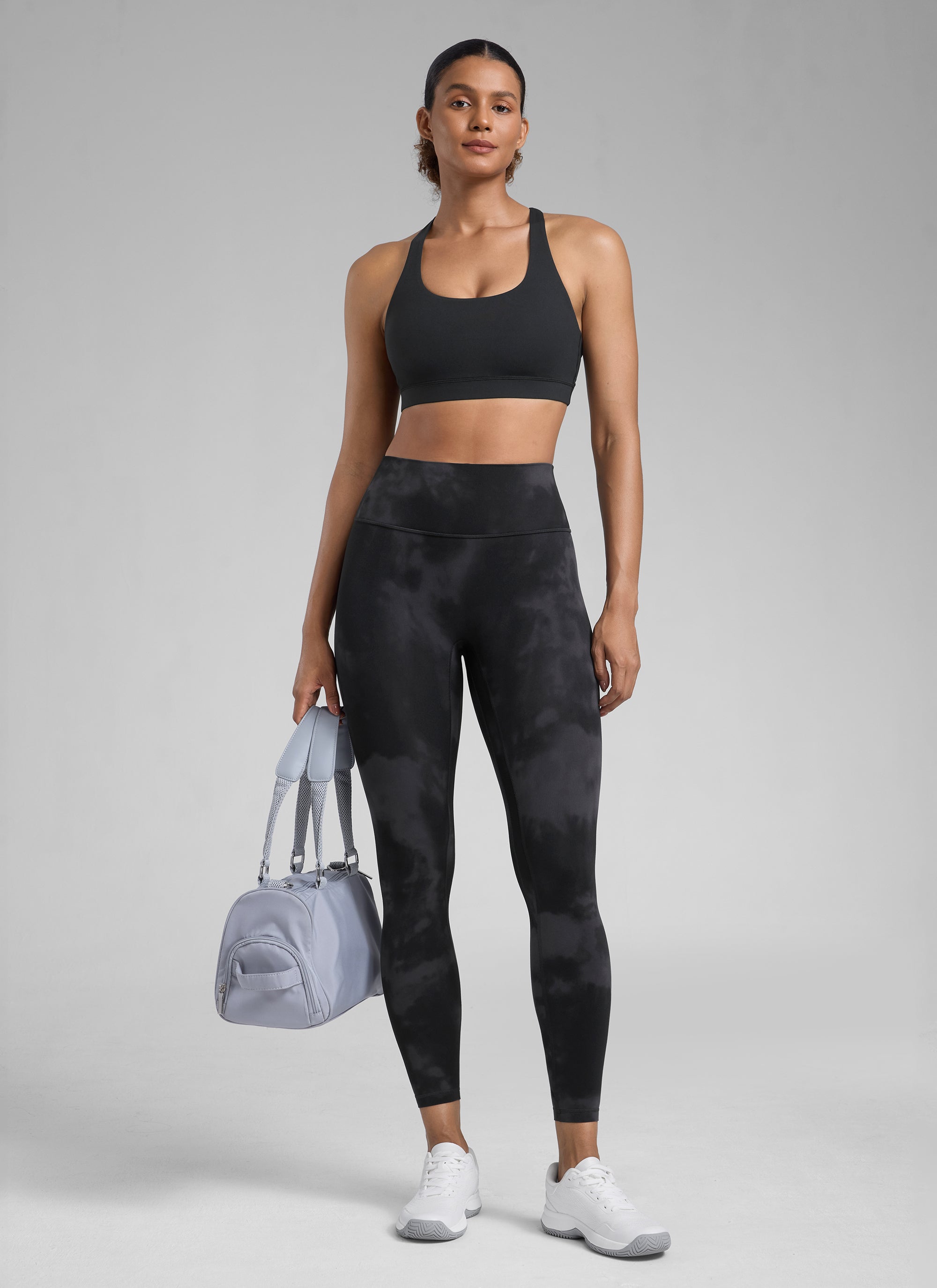 CRZ YOGA Women Butterlift High Rise Scrunch Butt Legging No Front Seam Black Tie Dye Flowers @model_info:Barbara