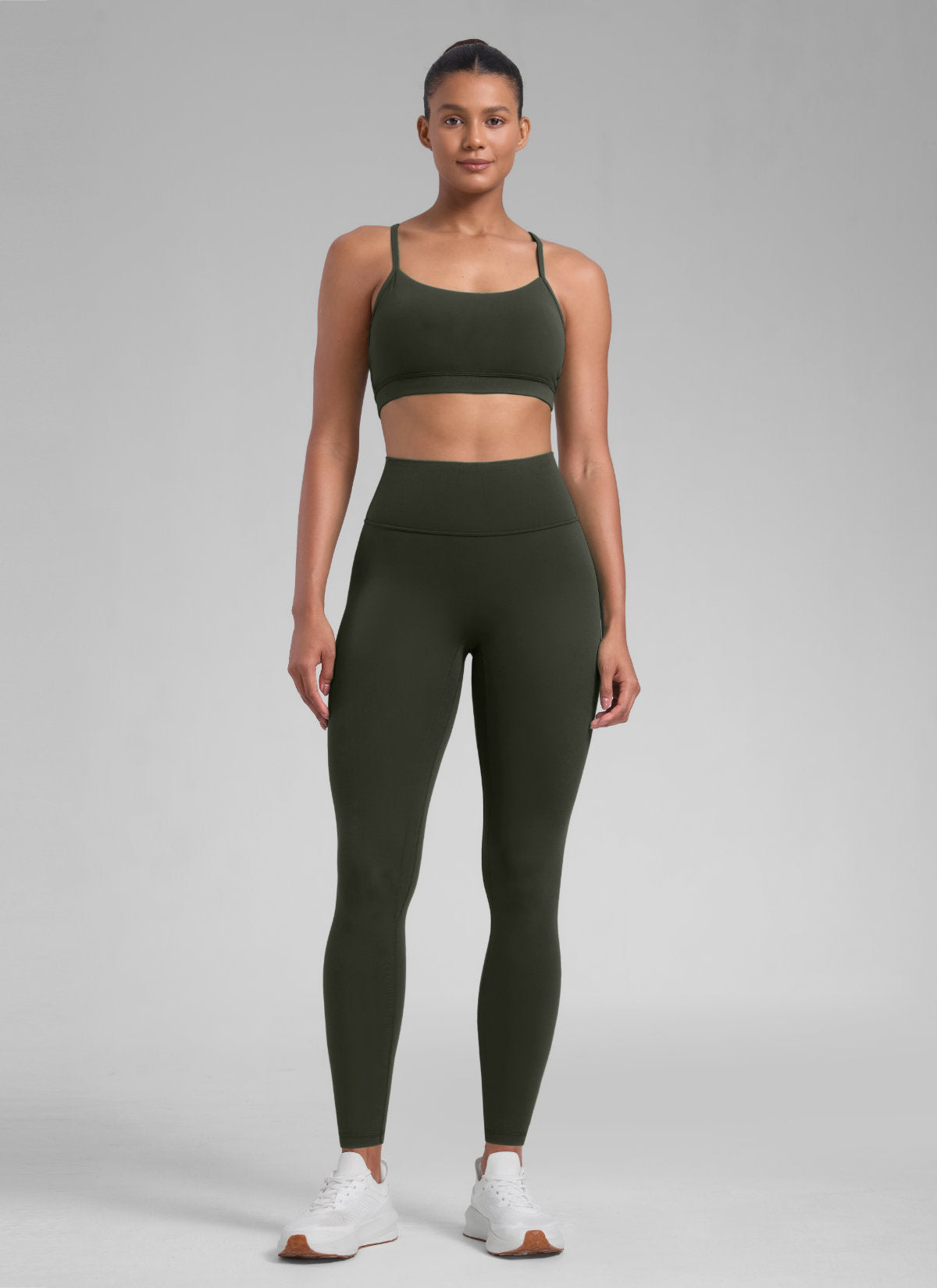 CRZ YOGA Women's Secretsculpt™ Workout No Front Seam Legging 28'' Olive Green @model_info:Barbara