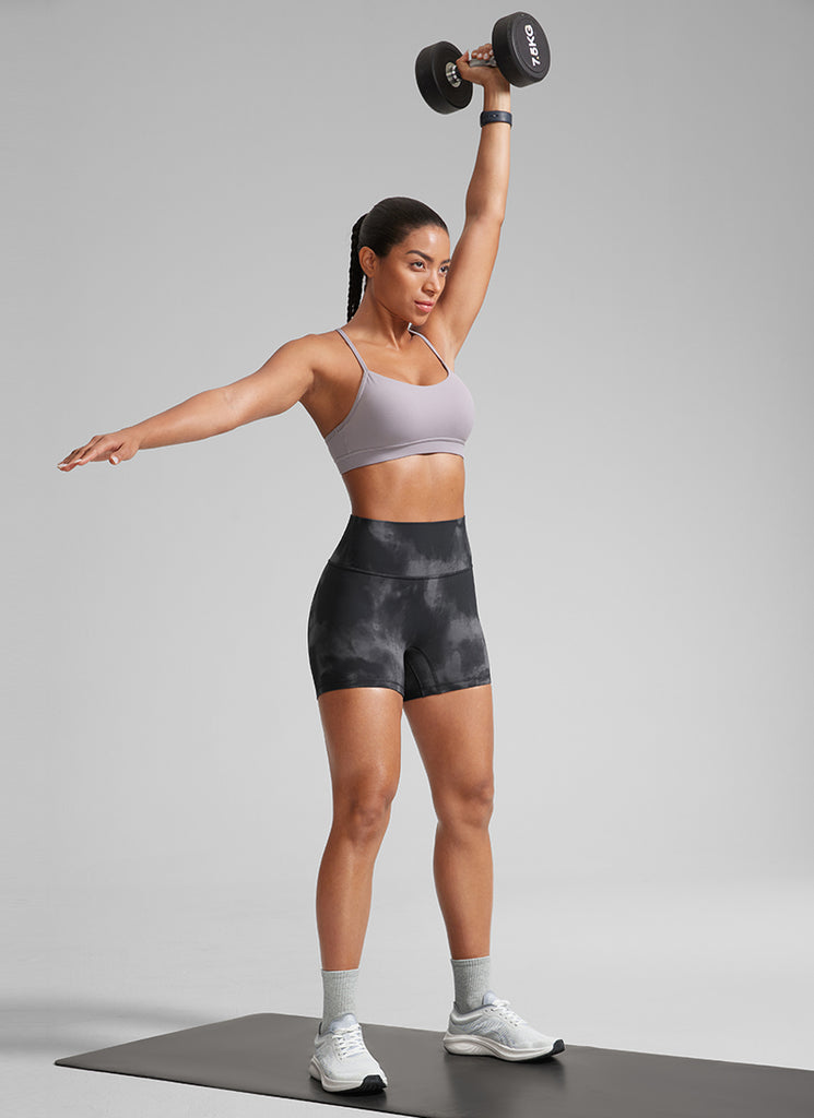 CRZ YOGA Womens Butterlift Scrunch Butt Atheletic Workout Biker Shorts Grey Tie Dye Flowers