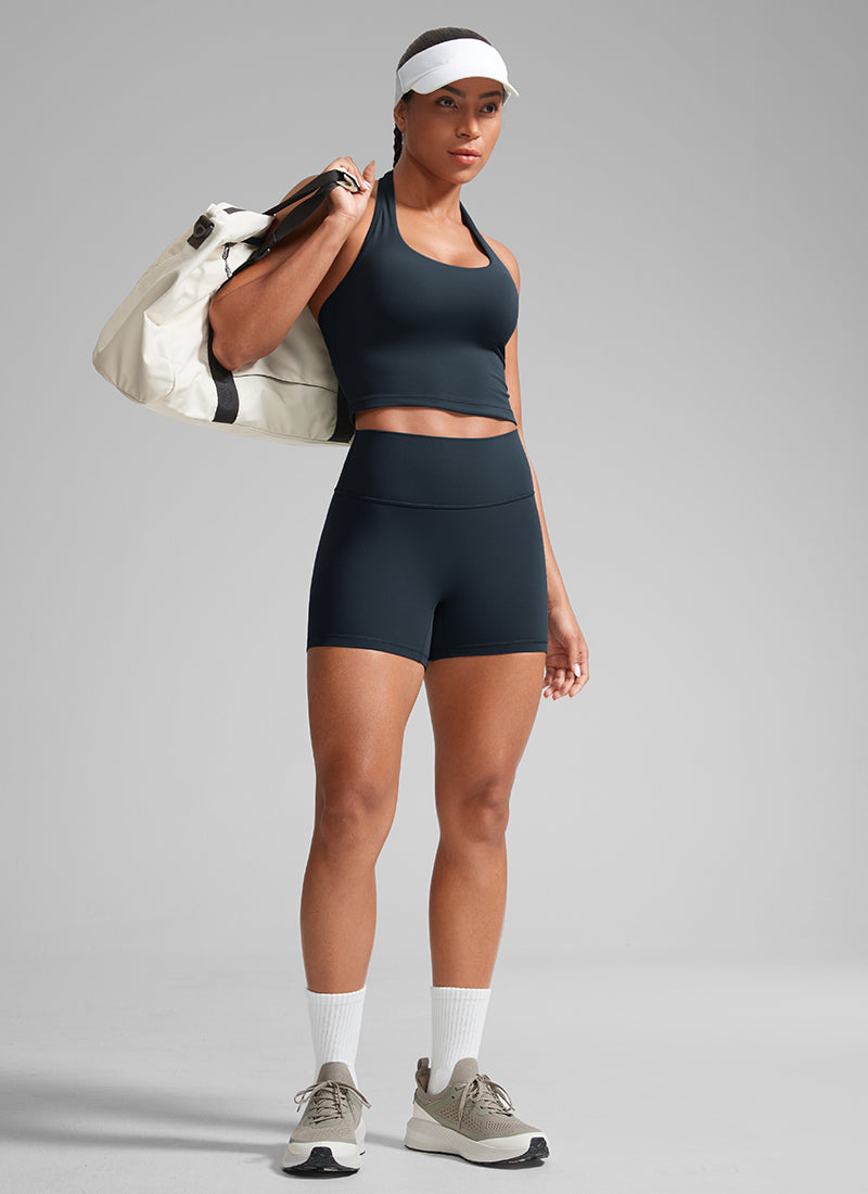 CRZ YOGA Womens Butterlift Scrunch Butt Atheletic Workout Biker Shorts True Navy @model_info:Crystal