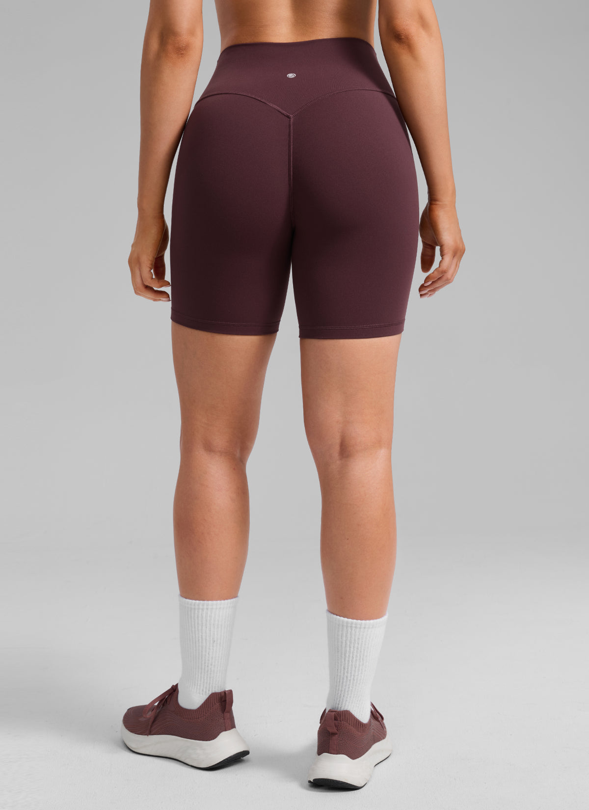 CRZ YOGA Butterlift Womens Scrunch Butt Biker Shorts 6'' No Front Seam Ripe Plum @model_info:Mariana