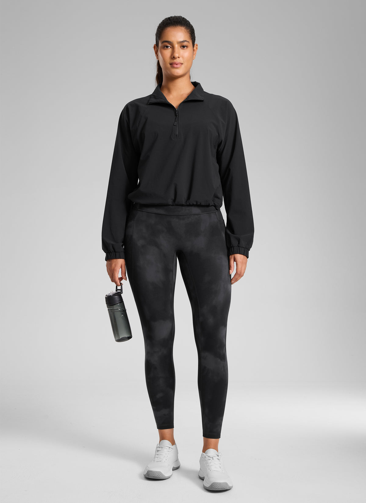CRZ YOGA Women's Butterlift High Rise No Front Seam Pocket Legging Black Tie Dye Flowers @model_info:C