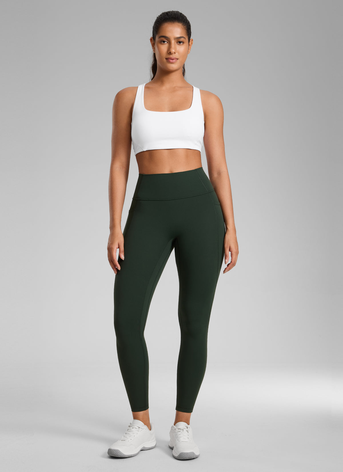 CRZ YOGA Women's Butterlift High Rise No Front Seam Pocket Legging Legend Green @model_info:C