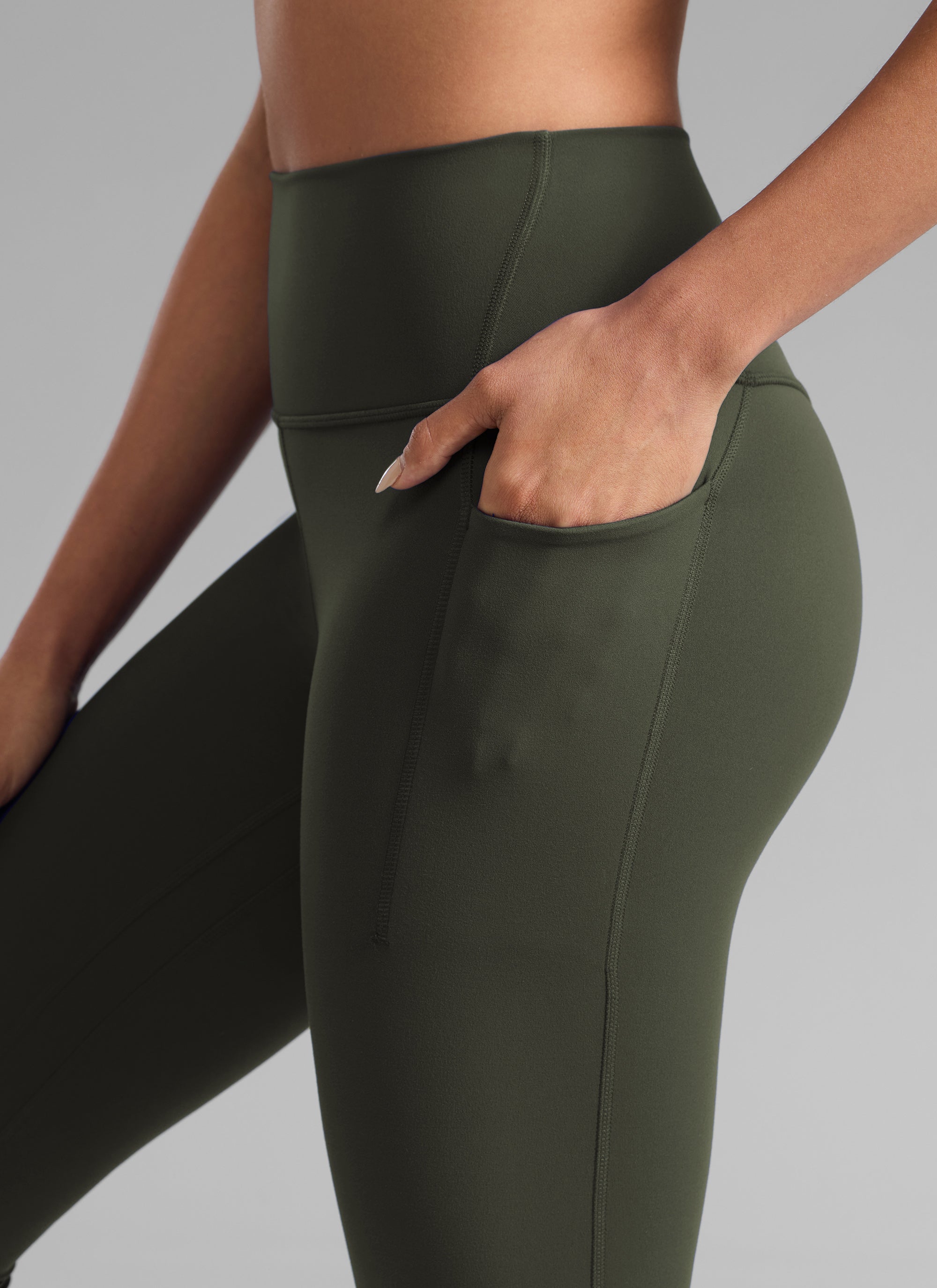 CRZ YOGA Women's Butterlift Workout High Rise Pocket Leggings 25'' Olive Green