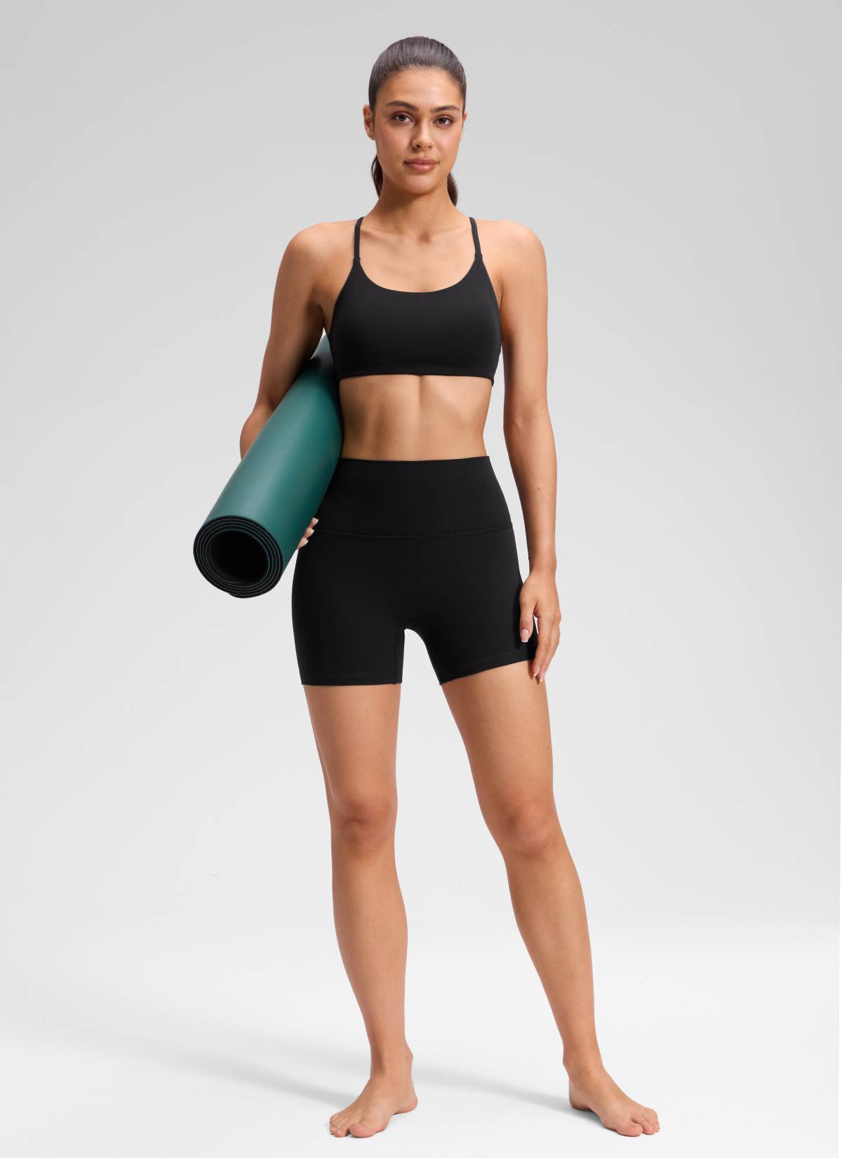 CRZ YOGA Women's Butterluxe Yoga High Rise No Front Seam Shorts 4'' Black @model_info:Milena