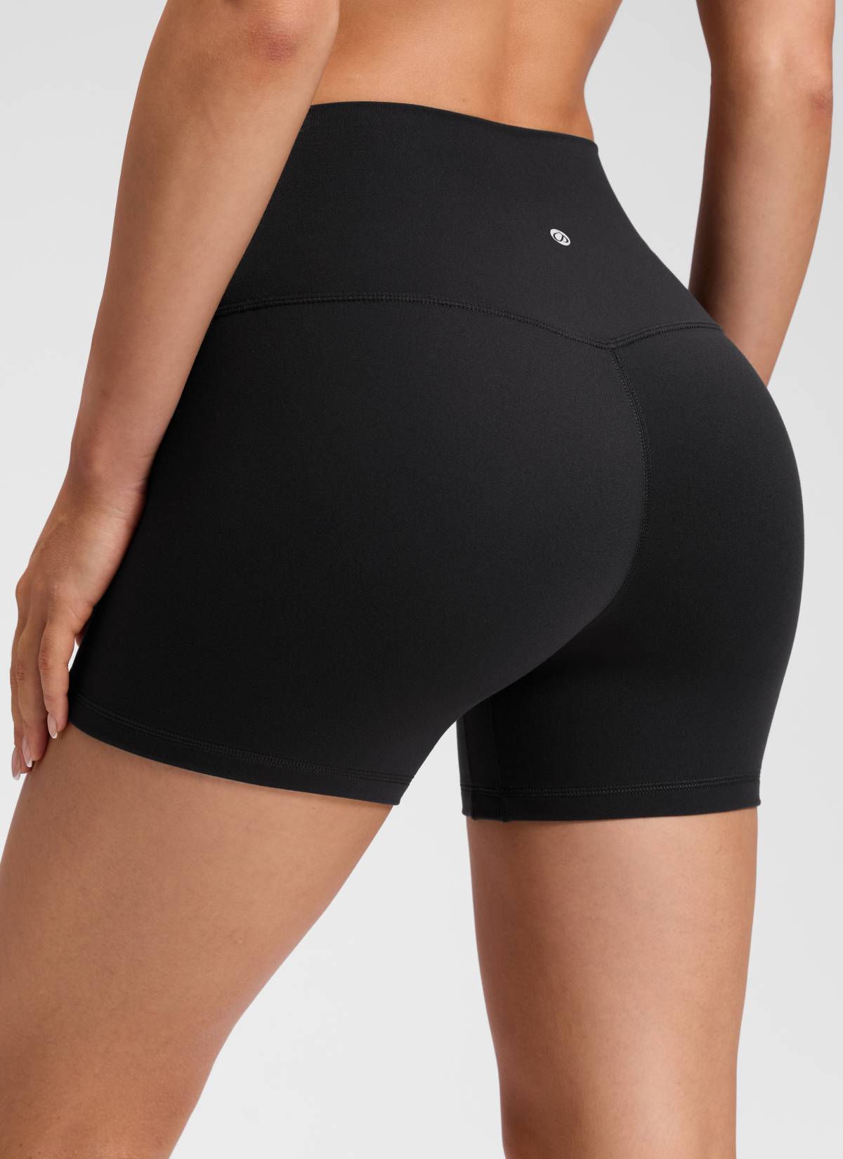 CRZ YOGA Women's Butterluxe Yoga High Rise No Front Seam Shorts 4'' Black @model_info:Milena