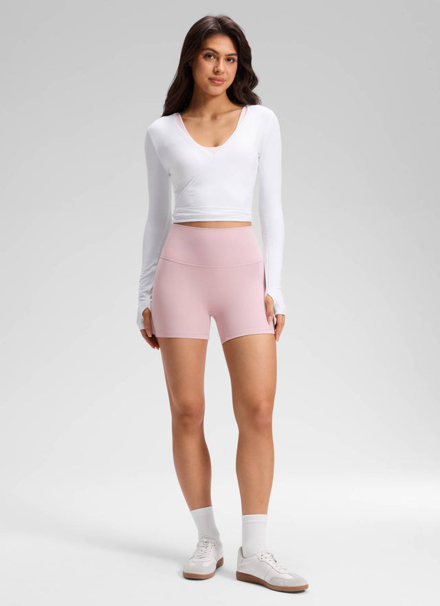 CRZ YOGA Women's Butterluxe Yoga High Rise No Front Seam Shorts 4'' Pink Haze