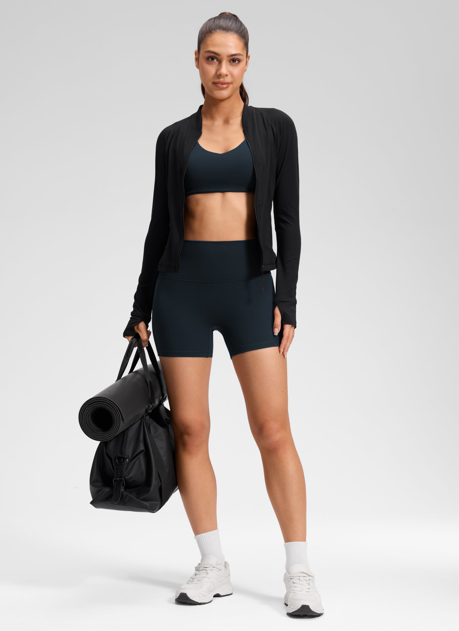 CRZ YOGA Women's Butterluxe Yoga High Rise No Front Seam Shorts 4'' True Navy @model_info:Q1