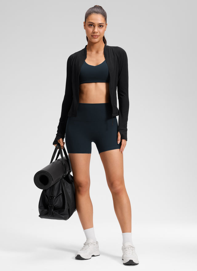CRZ YOGA Women's Butterluxe Yoga High Rise No Front Seam Shorts 4'' True Navy @model_info:Q1