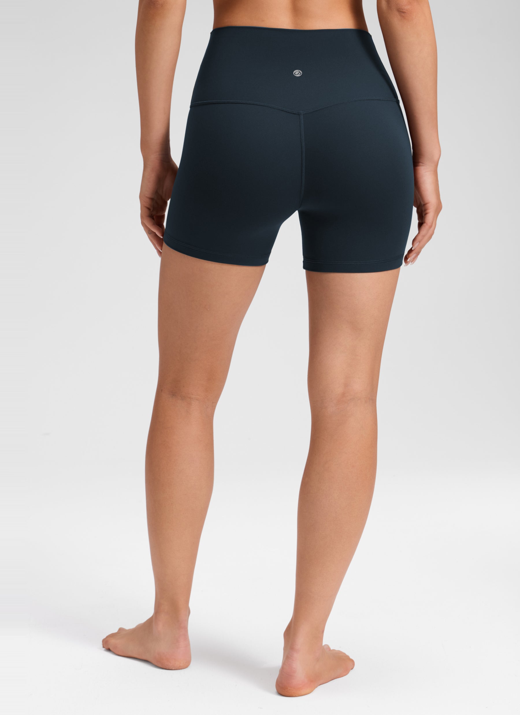 CRZ YOGA Women's Butterluxe Yoga High Rise No Front Seam Shorts 4'' True Navy @model_info:S2