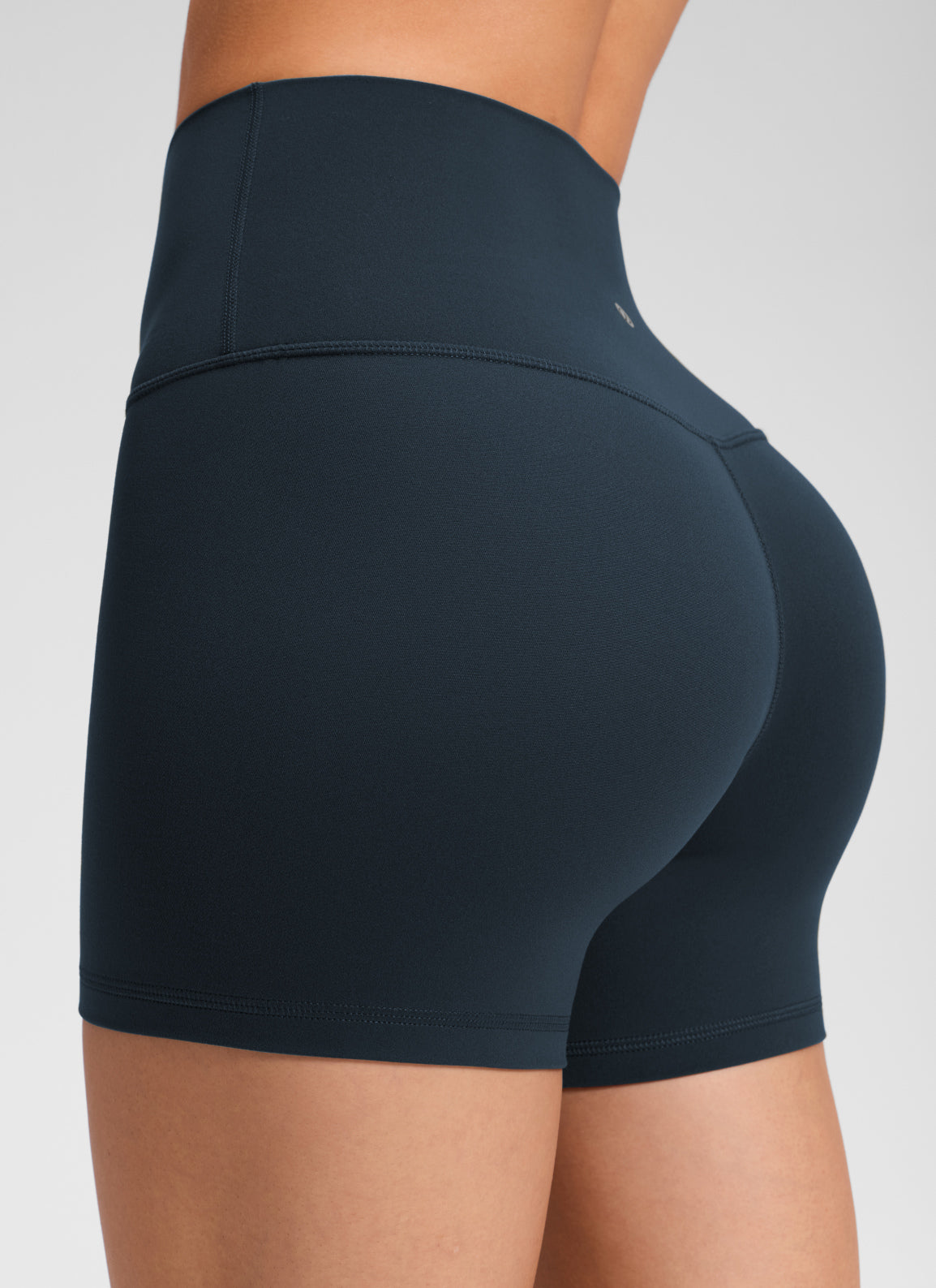 CRZ YOGA Women's Butterluxe Yoga High Rise No Front Seam Shorts 4'' True Navy @model_info:S3