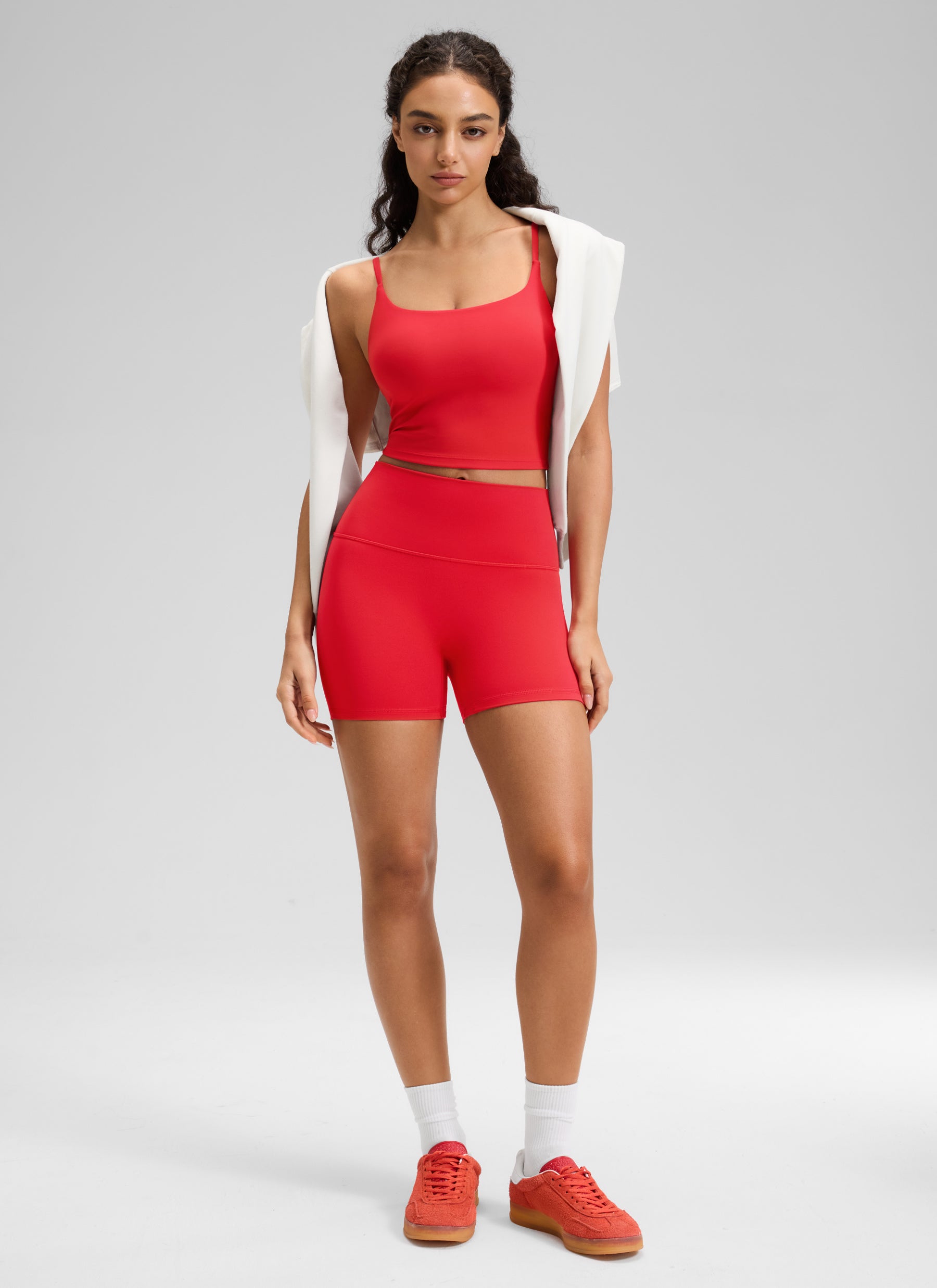 CRZ YOGA Women's Butterluxe Yoga High Rise No Front Seam Shorts 4'' Deep Red @model_info:A