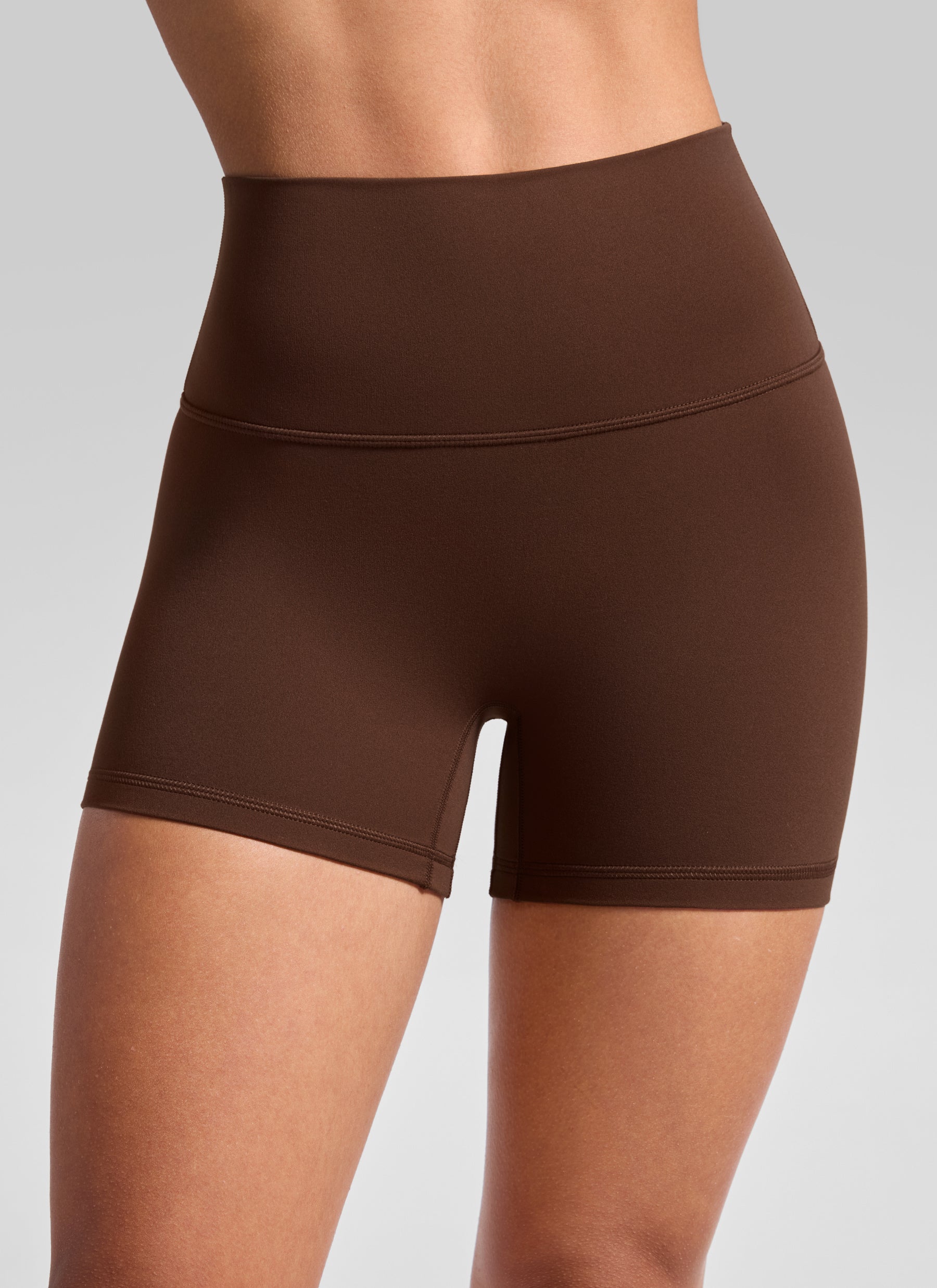 CRZ YOGA Women's Butterluxe Yoga High Rise No Front Seam Shorts 4'' Lava Brown @model_info:A