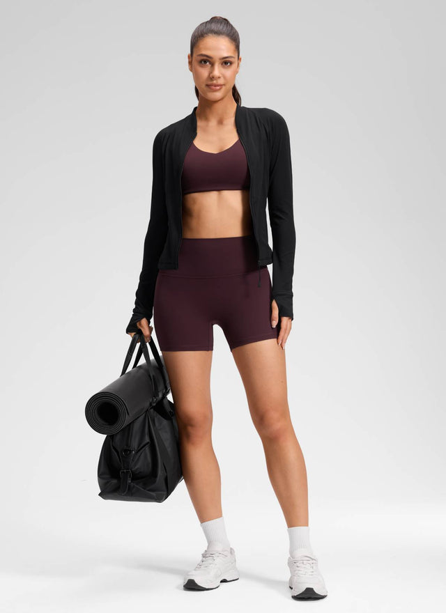 CRZ YOGA Women's Butterluxe Yoga High Rise No Front Seam Shorts 4'' Ripe Plum @model_info:Milena