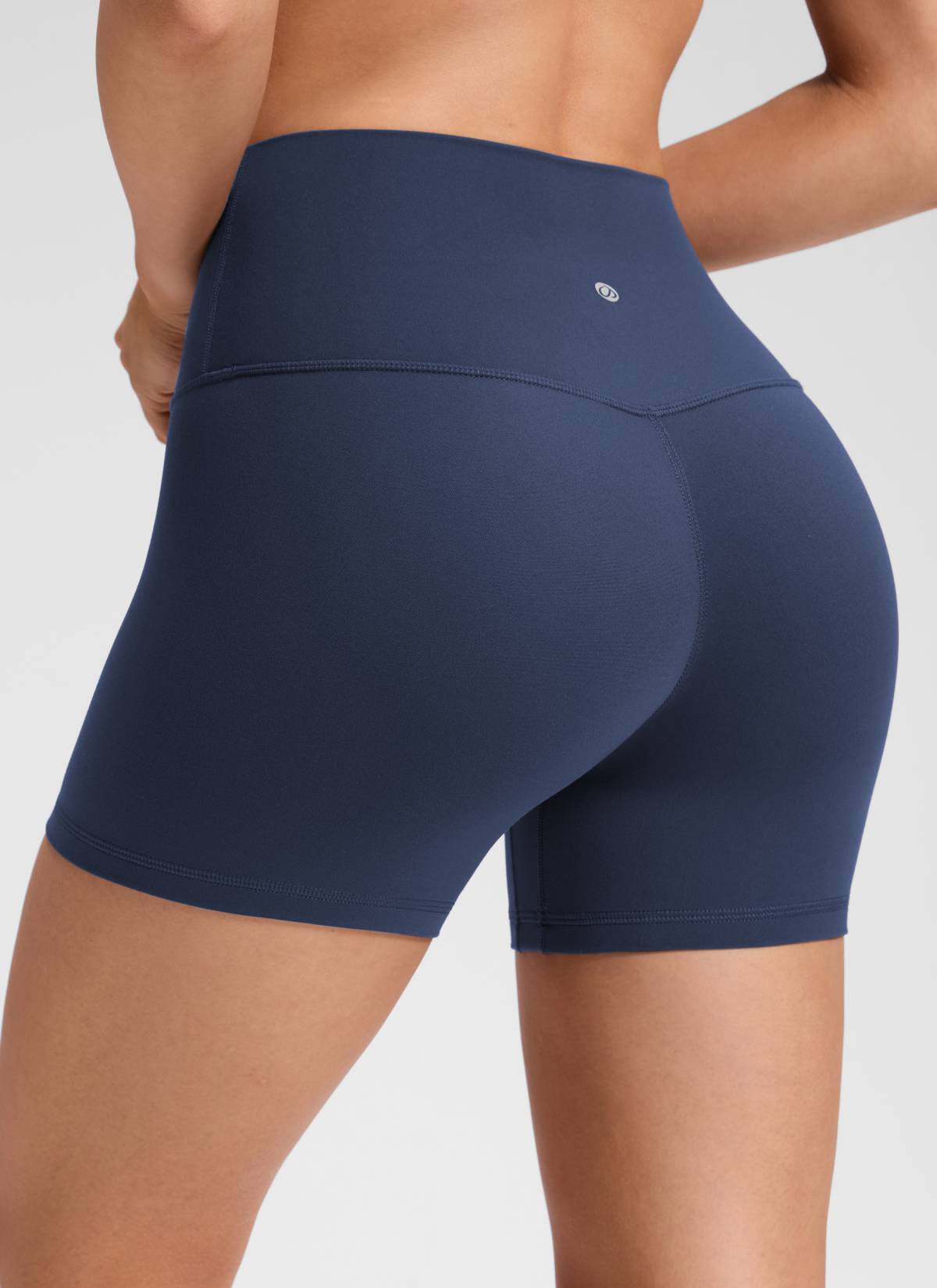 CRZ YOGA Women's Butterluxe Yoga High Rise No Front Seam Shorts 4'' Club Blue @model_info:Milena