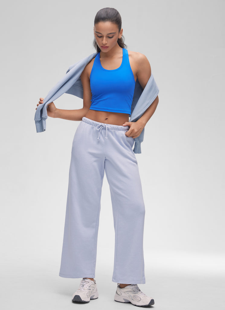 CRZ YOGA Women's Butterluxe Scoop Neck Racerback Cropped Lounge Yoga Tank Sparkle Blue