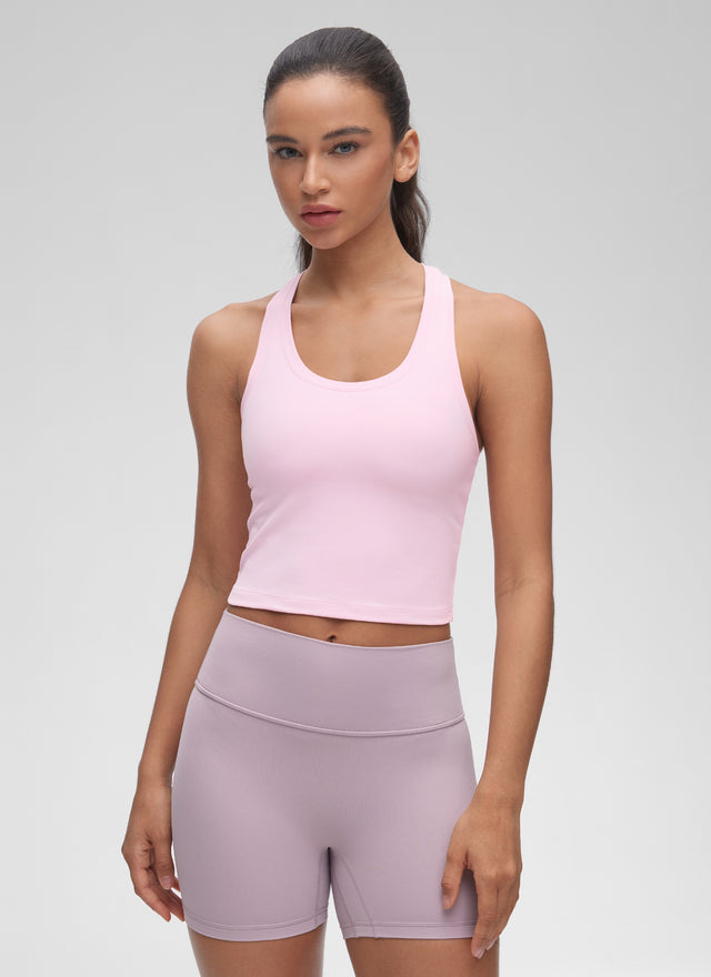 CRZ YOGA Women's Butterluxe Scoop Neck Racerback Cropped Lounge Yoga Tank Pink Peony @model_info:Winma