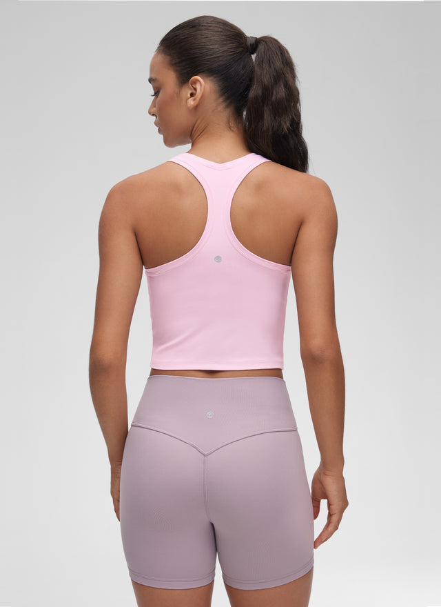 CRZ YOGA Women's Butterluxe Scoop Neck Racerback Cropped Lounge Yoga Tank Pink Peony @model_info:Winma