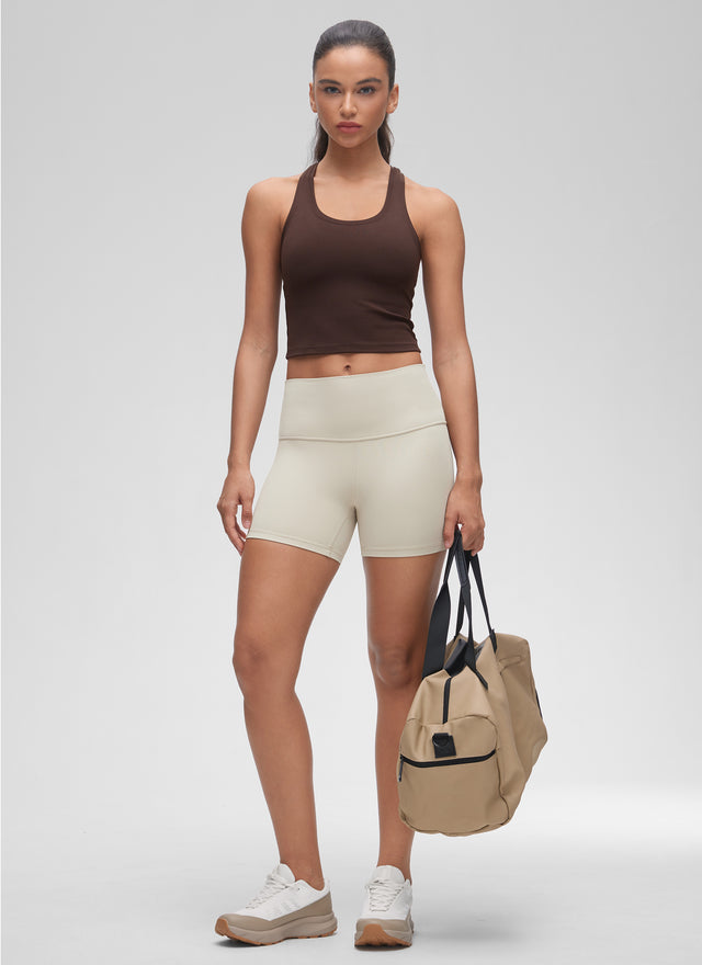 CRZ YOGA Women's Butterluxe Scoop Neck Racerback Cropped Lounge Yoga Tank Hot Fudge Brown @model_info:Winma