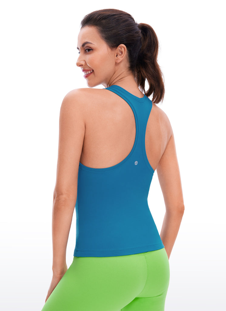 CRZ YOGA Women's Yoga Tight Fit Butterluxe Crewneck Tank Top Racerback Oasis Blue