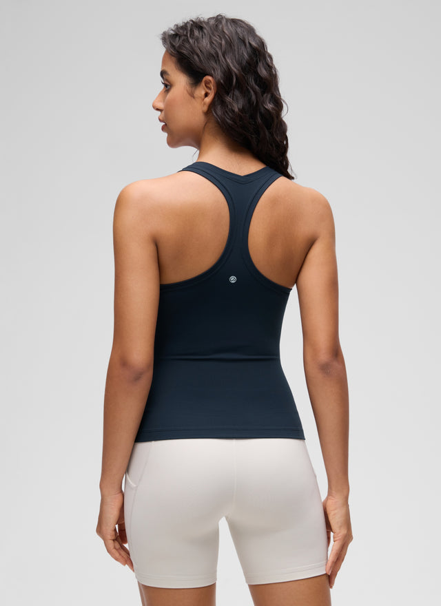 CRZ YOGA Women's Yoga Tight Fit Butterluxe Crewneck Tank Top Racerback True Navy @model_info:Liss