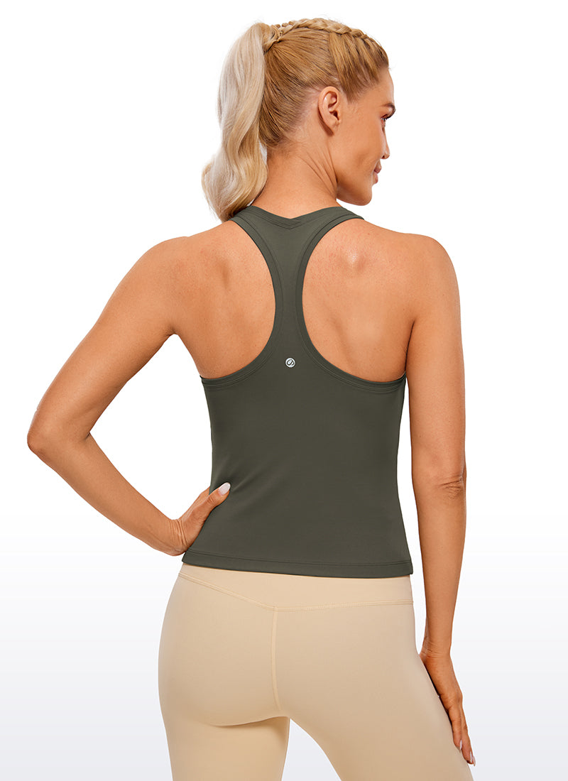 CRZ YOGA Women's Yoga Tight Fit Butterluxe Crewneck Tank Top Racerback Light Army Green @model_info:natali