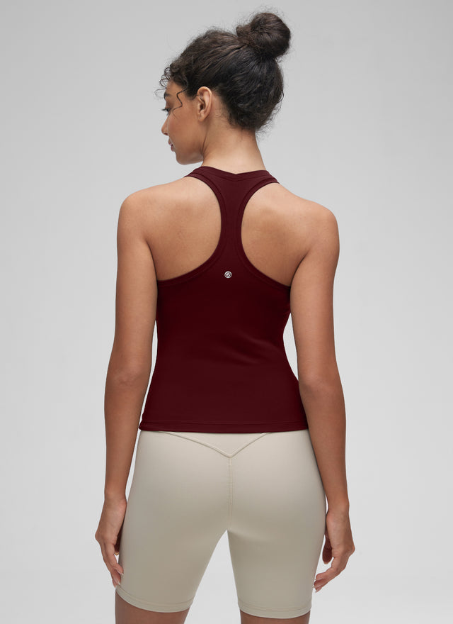 CRZ YOGA Women's Yoga Tight Fit Butterluxe Crewneck Tank Top Racerback Red Merlot @model_info:Anano