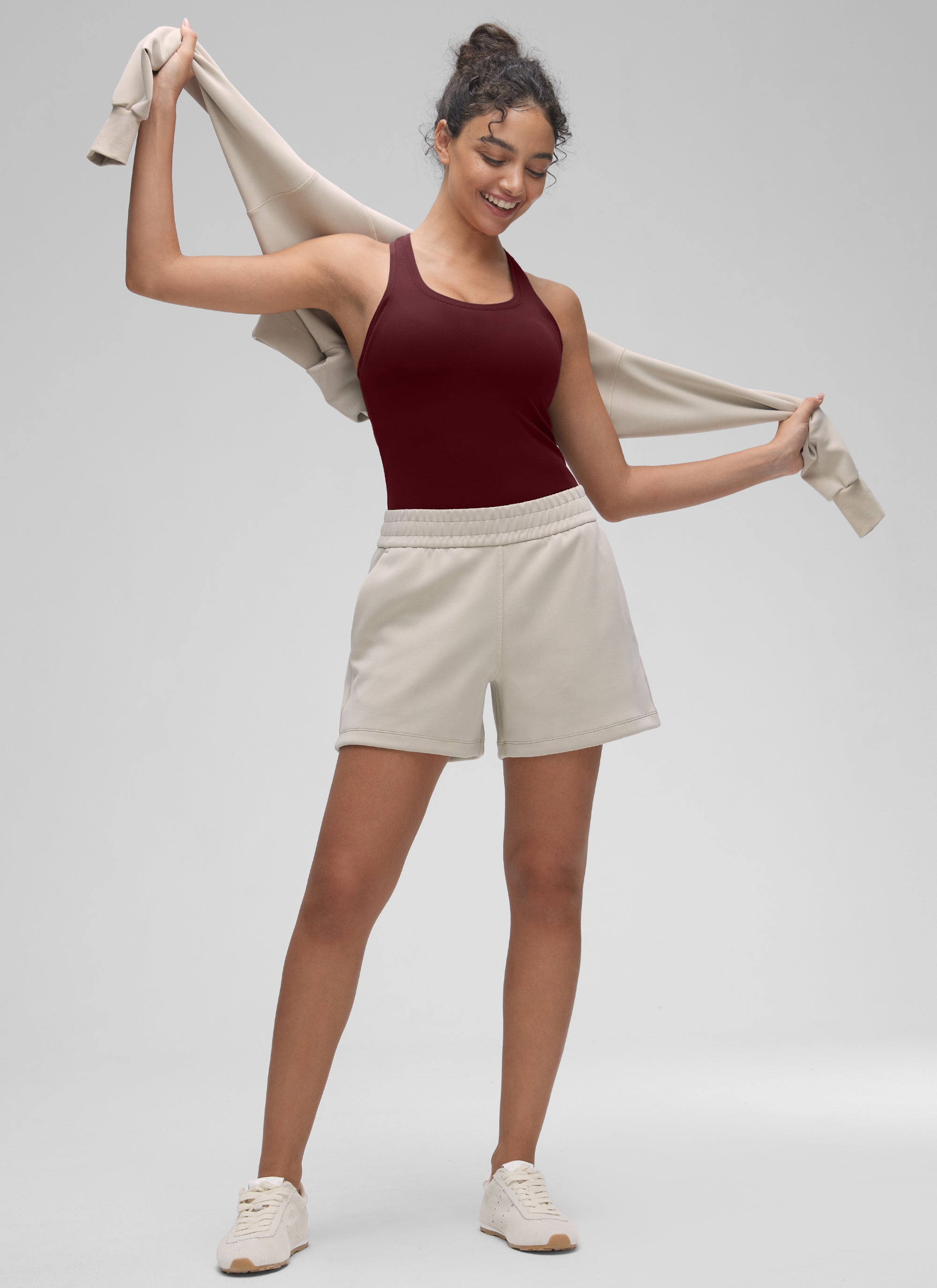 CRZ YOGA Women's Yoga Tight Fit Butterluxe Crewneck Tank Top Racerback Red Merlot @model_info:Anano