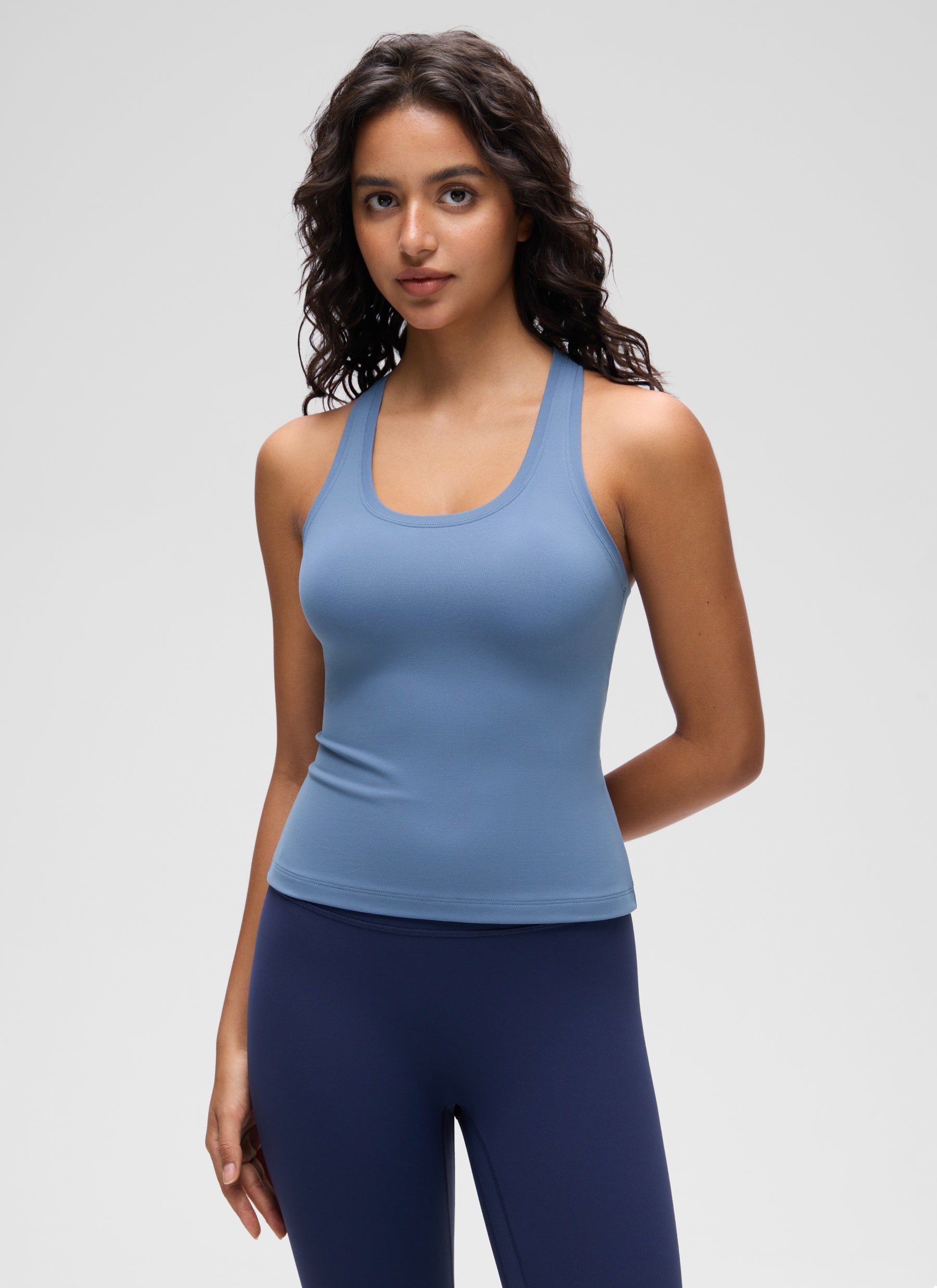CRZ YOGA Women's Yoga Tight Fit Butterluxe Crewneck Tank Top Racerback Oasis Blue @model_info:Liss