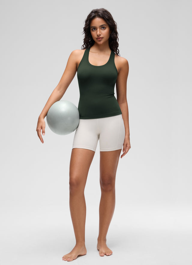 CRZ YOGA Women's Yoga Tight Fit Butterluxe Crewneck Tank Top Racerback Legend Green @model_info:Liss