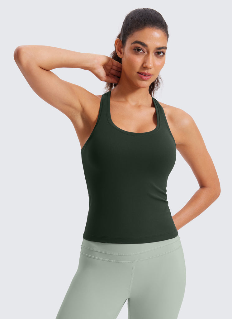 CRZ YOGA Women's Yoga Tight Fit Butterluxe Crewneck Tank Top Racerback Vita Pink