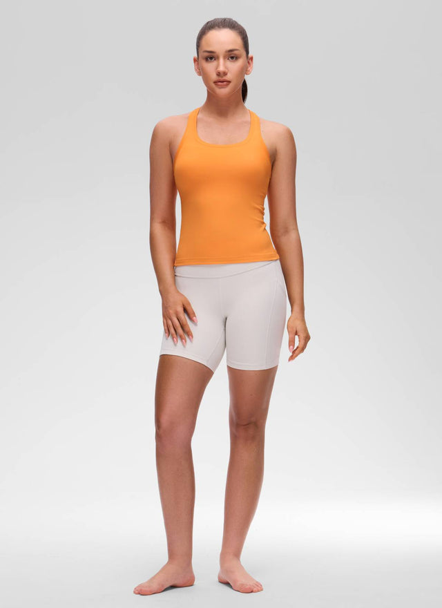 CRZ YOGA Women's Yoga Tight Fit Butterluxe Crewneck Tank Top Racerback Tiger Orange @model_info:Brooklyn