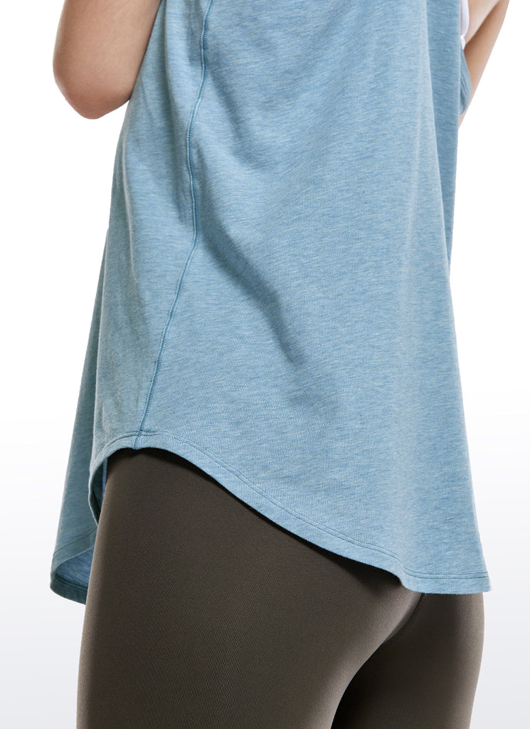CRZ YOGA Women's Yoga Loose Fit Tops Pima Cotton Tank Racerback Heathered Neptune Blue