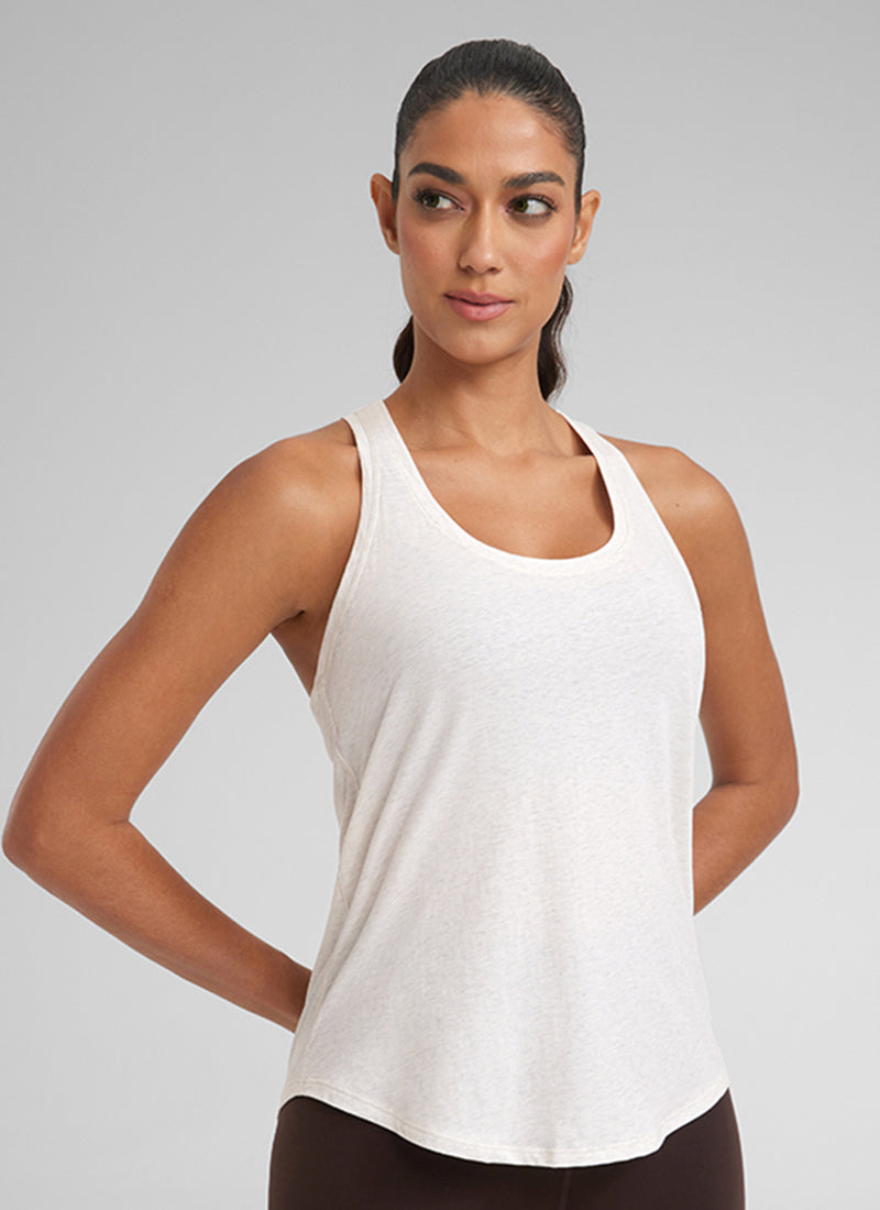 CRZ YOGA Women's Yoga Loose Fit Tops Pima Cotton Tank Racerback Ice Grey White
