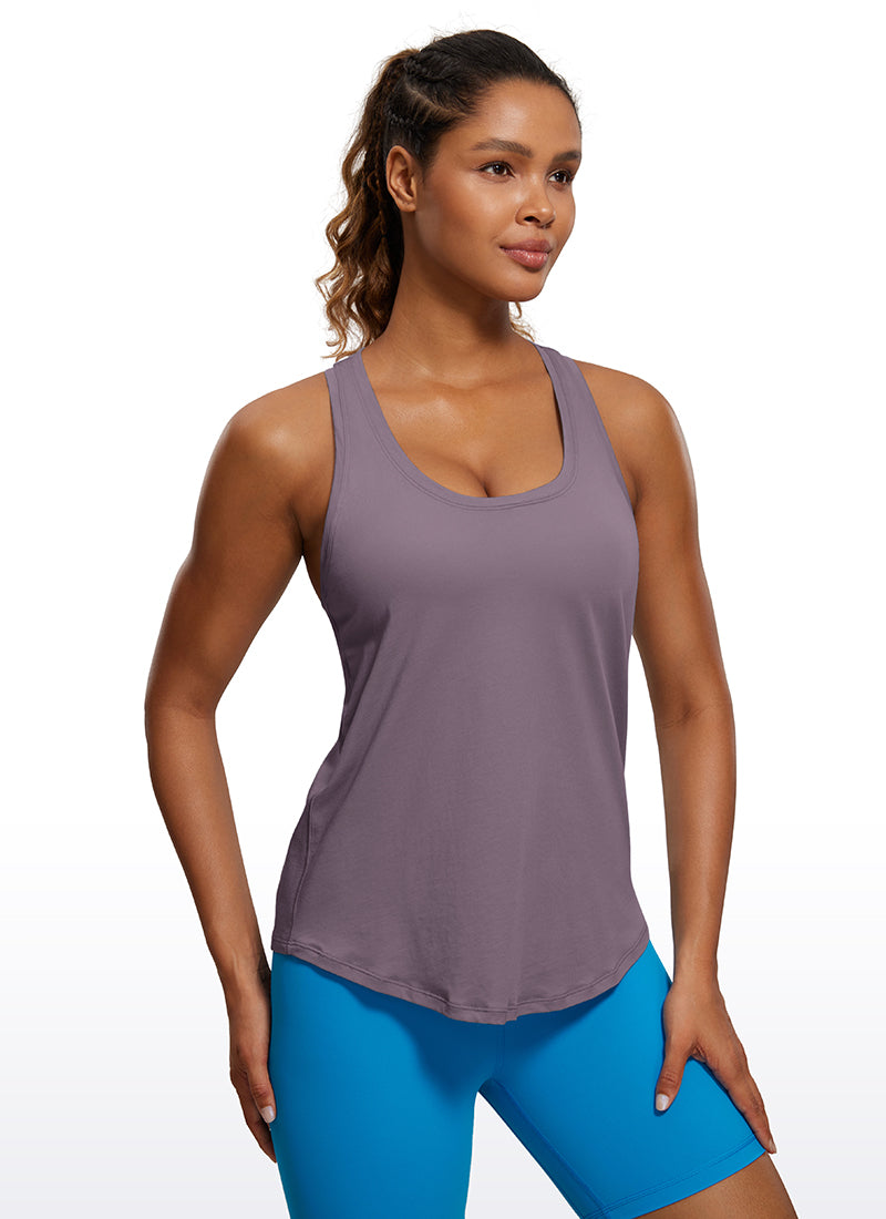 CRZ YOGA Women's Yoga Loose Fit Tops Pima Cotton Tank Racerback purple gray