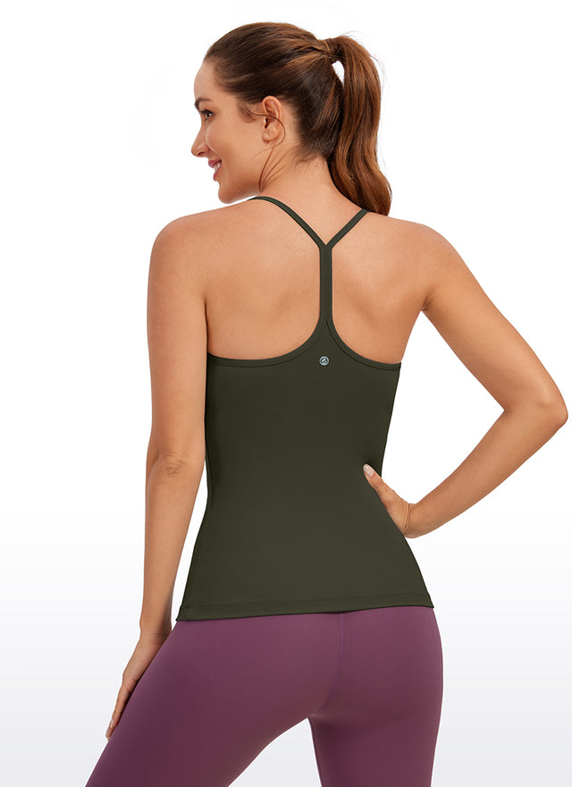 CRZ YOGA Women's Yoga Slim Fit Butterluxe Built-in Bra Tank Y Back Olive Green