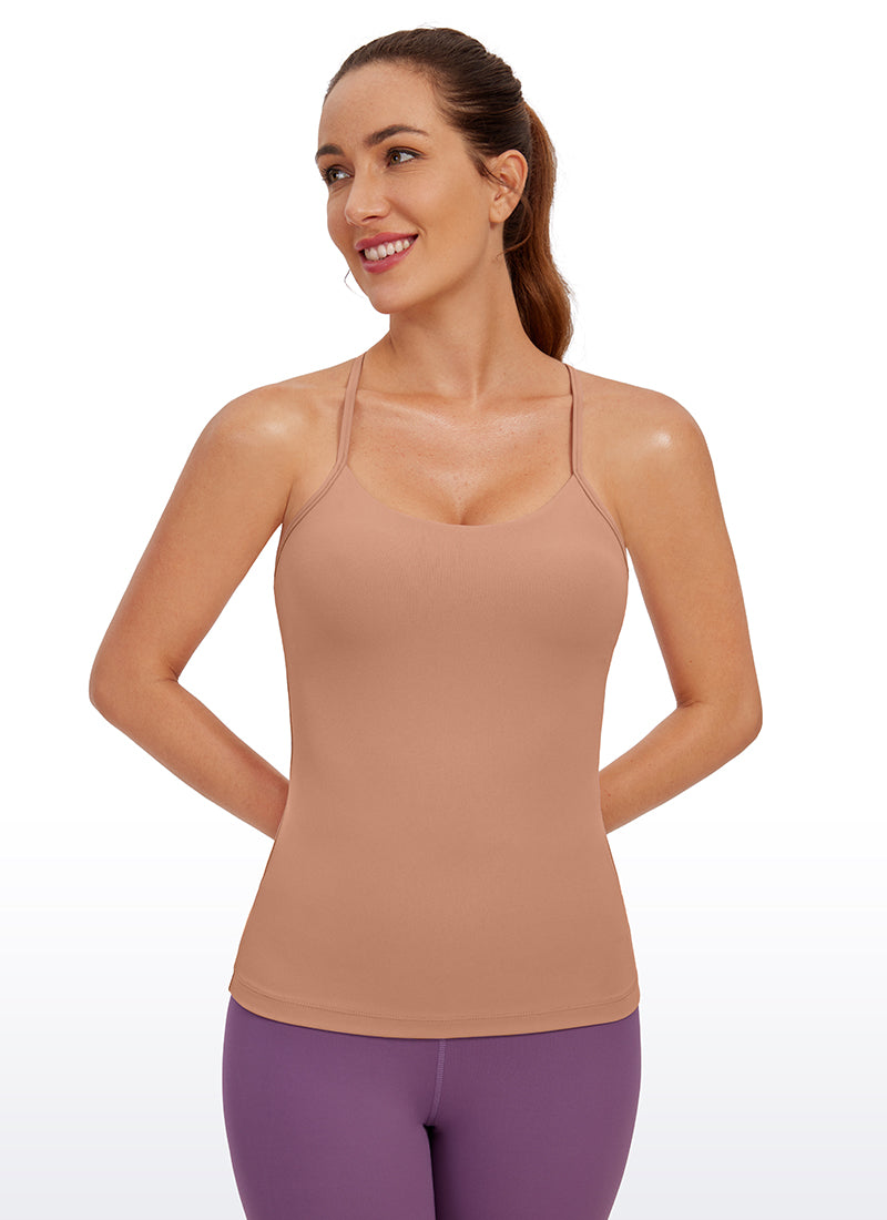 CRZ YOGA Women's Yoga Slim Fit Butterluxe Built-in Bra Tank Y Back Mocha Mousse