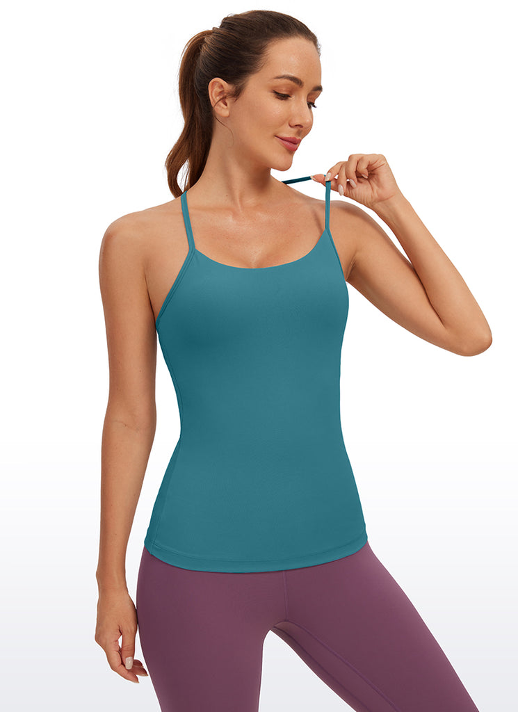 CRZ YOGA Women's Yoga Slim Fit Butterluxe Built-in Bra Tank Y Back Olive Green