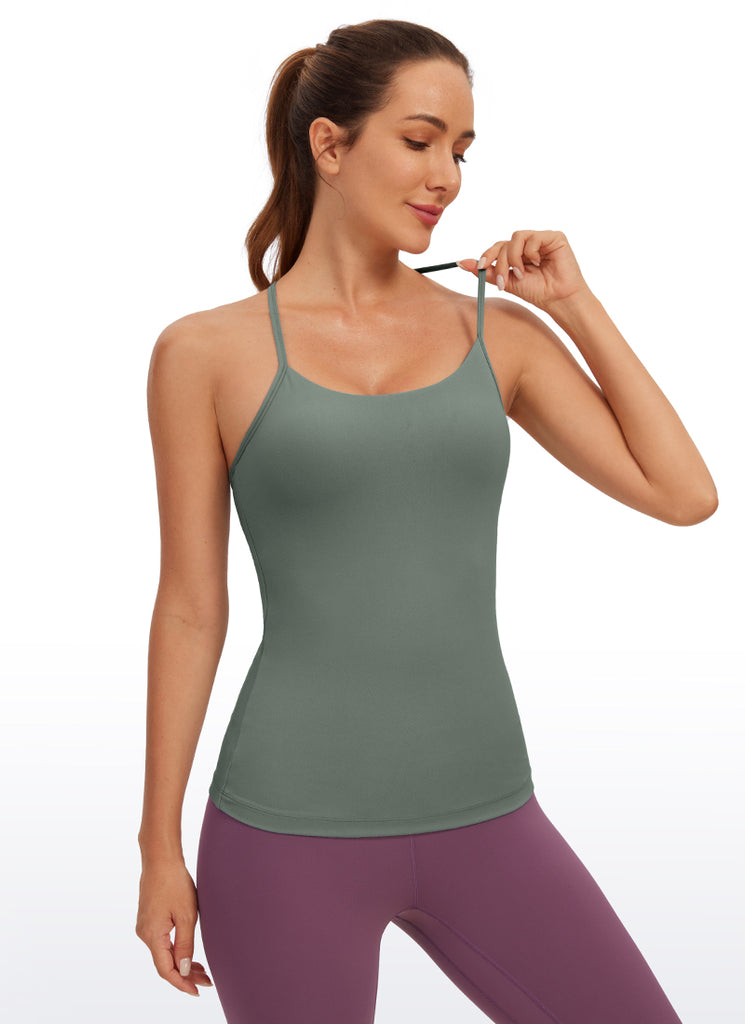 CRZ YOGA Women's Yoga Slim Fit Butterluxe Built-in Bra Tank Y Back Grey Sage