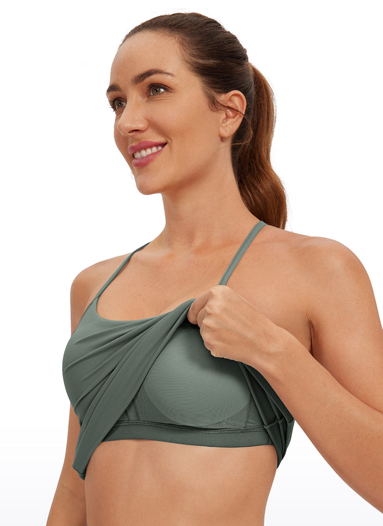 CRZ YOGA Women's Yoga Slim Fit Butterluxe Built-in Bra Tank Y Back Grey Sage