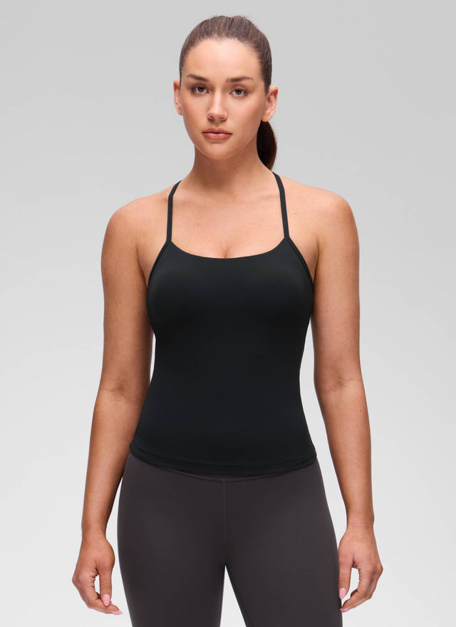 CRZ YOGA Women's Yoga Slim Fit Butterluxe Built-in Bra Tank Y Back Black @model_info:Brooklyn