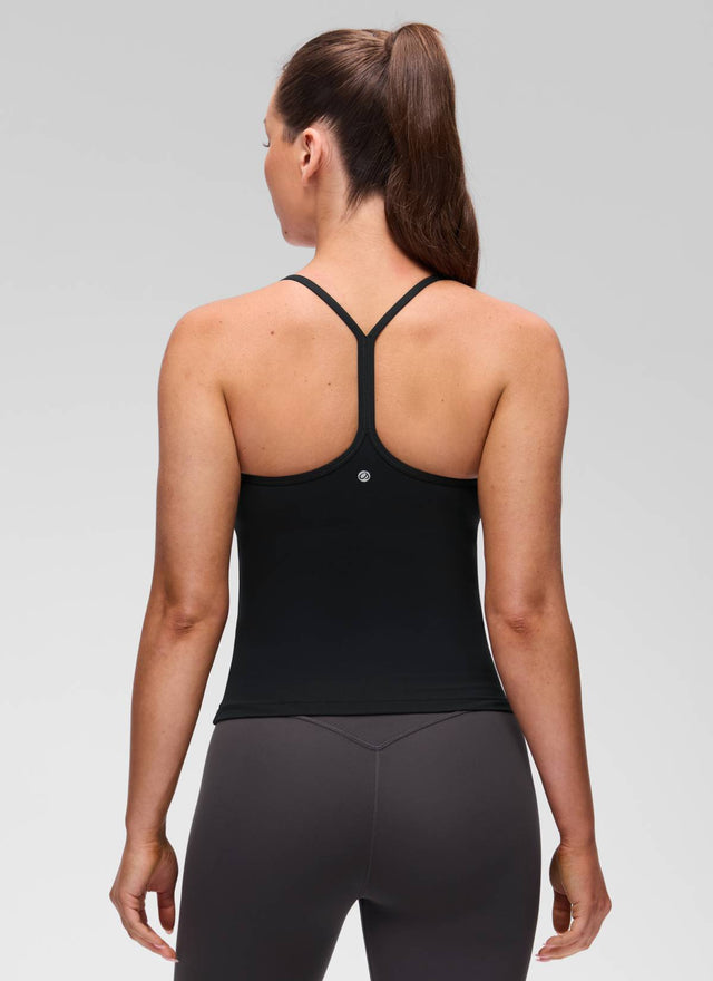 CRZ YOGA Women's Yoga Slim Fit Butterluxe Built-in Bra Tank Y Back Black @model_info:Brooklyn