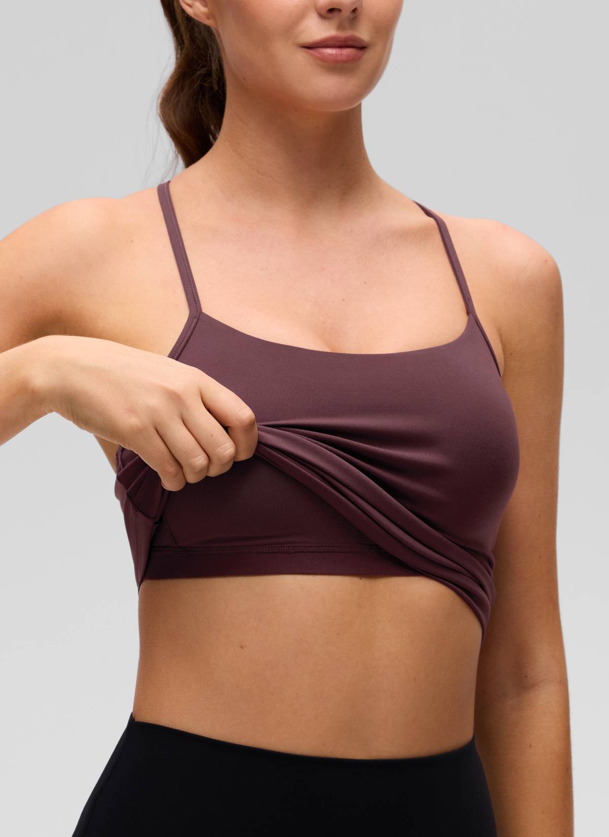 CRZ YOGA Women's Yoga Slim Fit Butterluxe Built-in Bra Tank Y Back Ripe Plum @model_info:Gelya