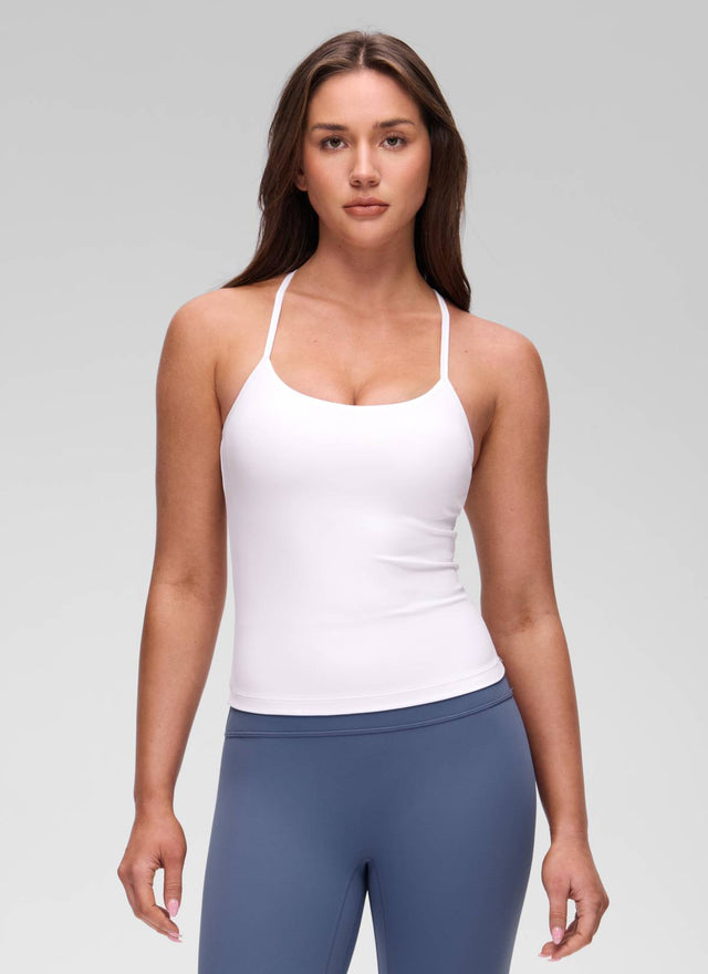 CRZ YOGA Women's Yoga Slim Fit Butterluxe Built-in Bra Tank Y Back White