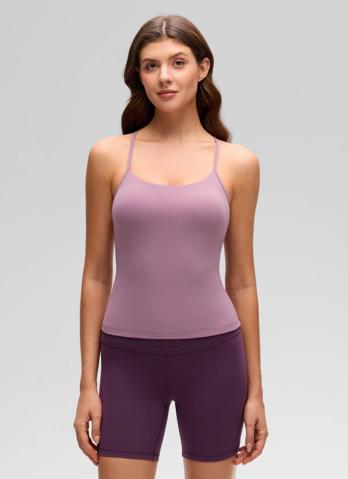 CRZ YOGA Women's Yoga Slim Fit Butterluxe Built-in Bra Tank Y Back Light Lavender @model_info:Gelya