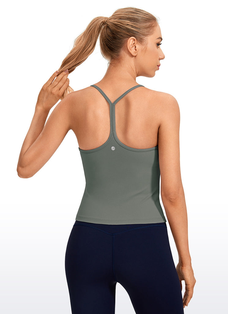 CRZ YOGA Women's Yoga Slim Fit Butterluxe Built-in Bra Tank Y Back Grey Sage
