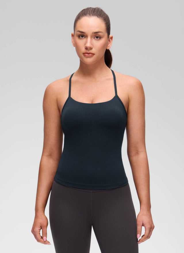 CRZ YOGA Women's Yoga Slim Fit Butterluxe Built-in Bra Tank Y Back True Navy @model_info:Brooklyn
